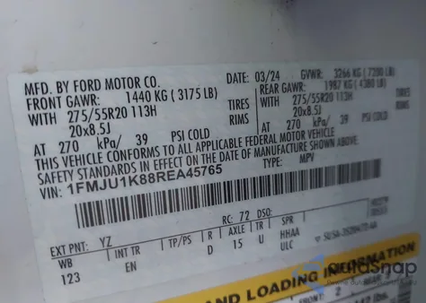 2024 Ford Expedition Limited from USA, damaged, VIN 1FMJU1K88REA45765